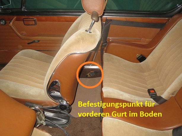 Unterer Befestigungspunkt des vorderen Gurtes